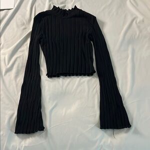 Black Ribbed Long Sleeve Top